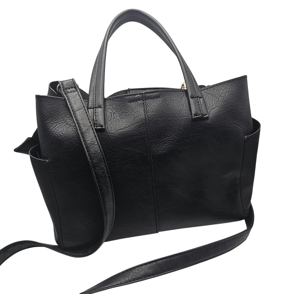 Womens Black Tote Handbag Crossbody Three division side pockets removable straps - Picture 3 of 11